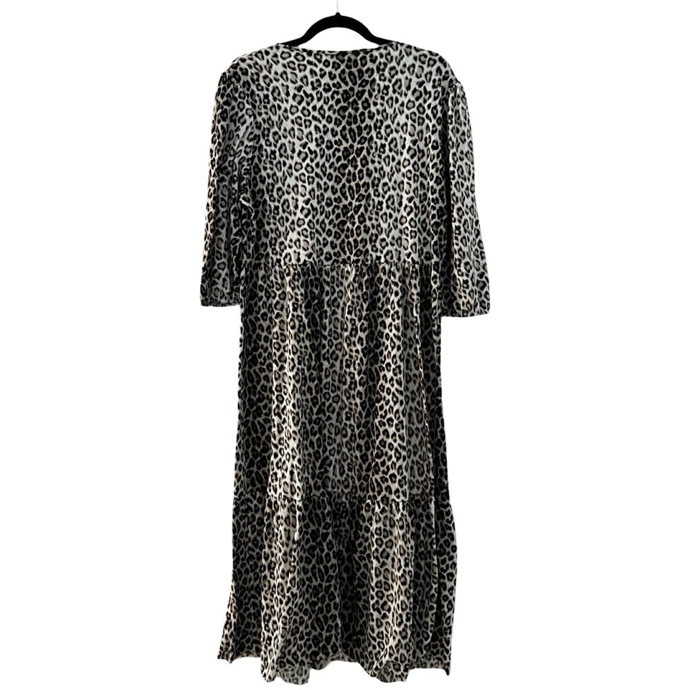 ZARA Cheetah Print Tiered Puff Sleeve Maxi Dress Sz L - Picture 3 of 5
